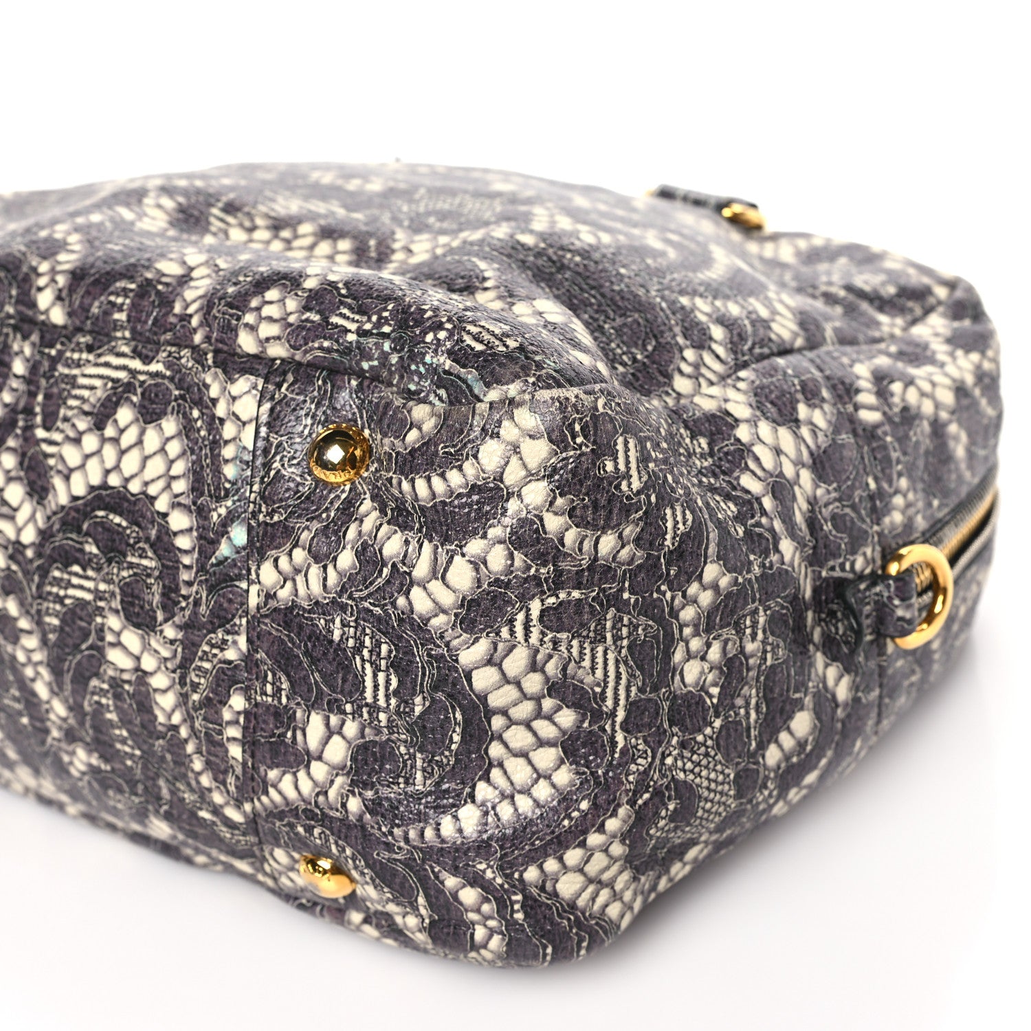 Prada Cervo Lux Print Lace Bauletto Bag Talco 9 of 10