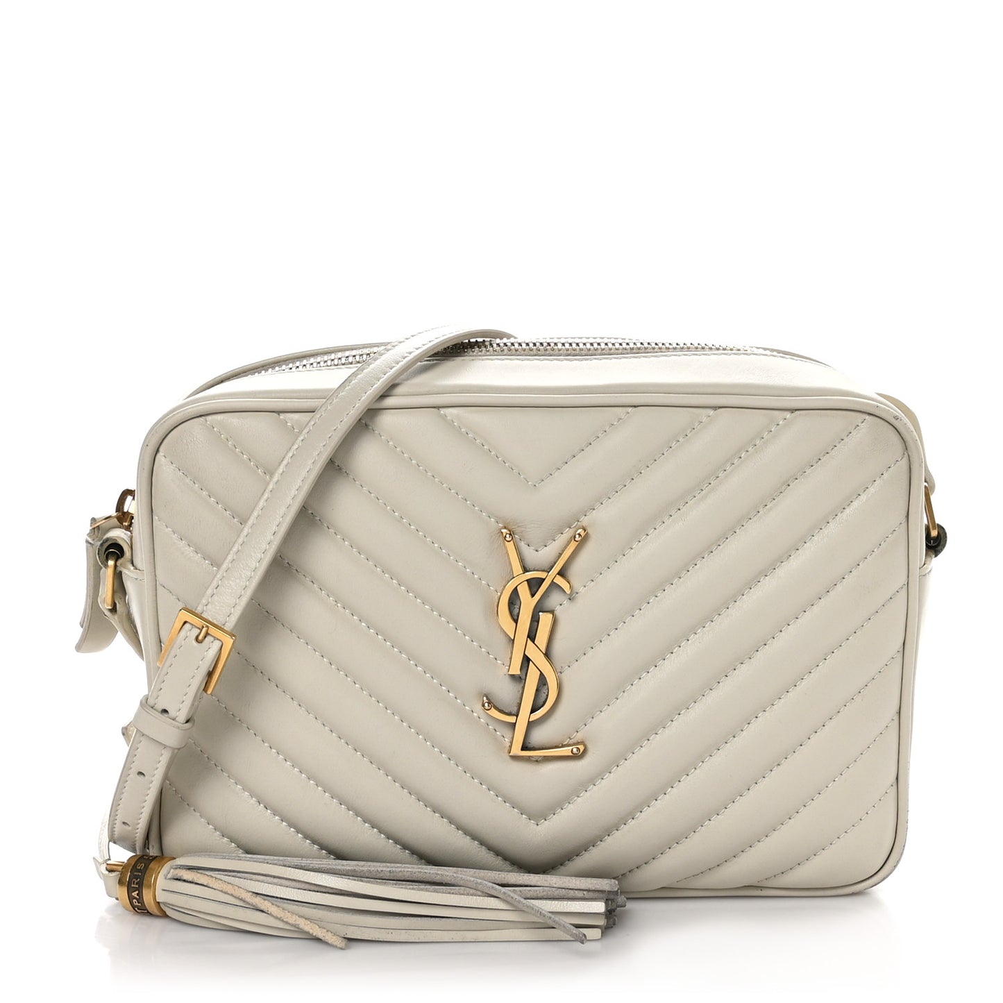 SAINT LAURENT Calfskin Matelasse Monogram Lou Camera Bag Crema Soft