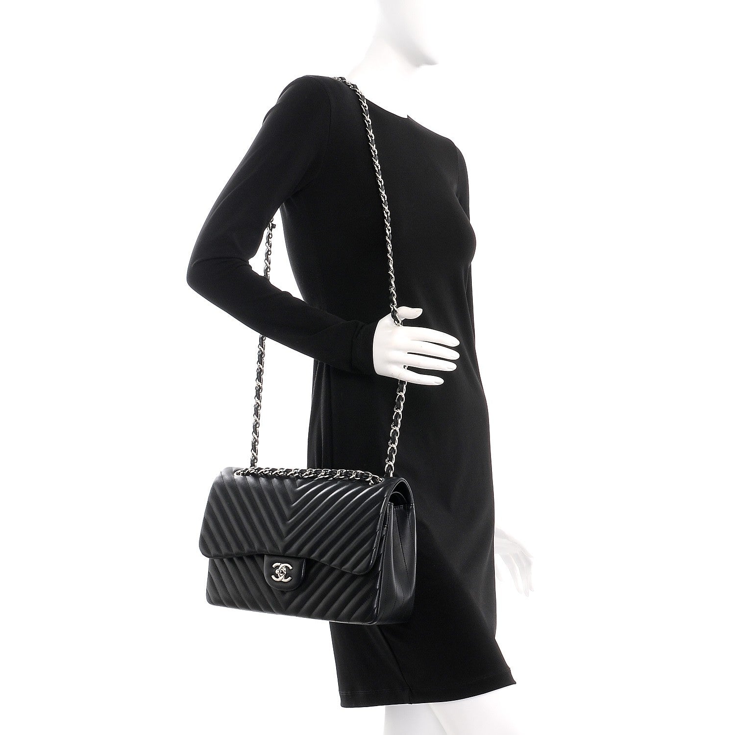 Chanel Lambskin Chevron Quilted Jumbo Double Flap Black 2 of 9