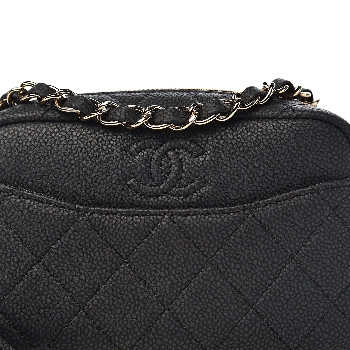 Iridescent Caviar Quilted Mini Coco Tassel Camera Case Black