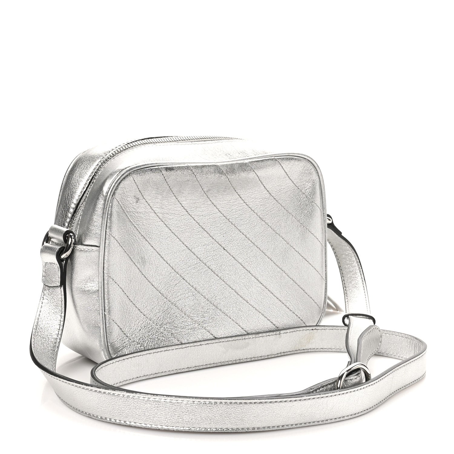 Gucci Metallic Sakai Be Green Calfskin Diagonal Stitched Small Blondie Shoulder Bag Silver 3 of 10