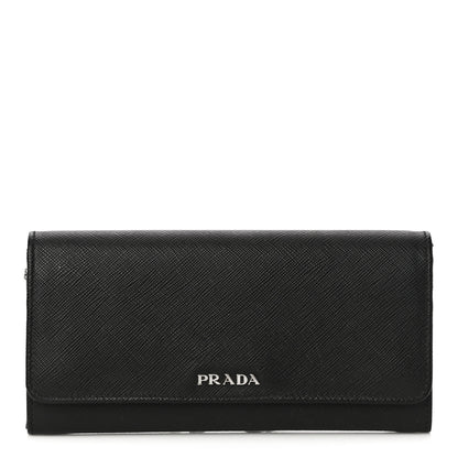 Prada Saffiano Metal Continental Flap Wallet Black Fuoco 2 of 11
