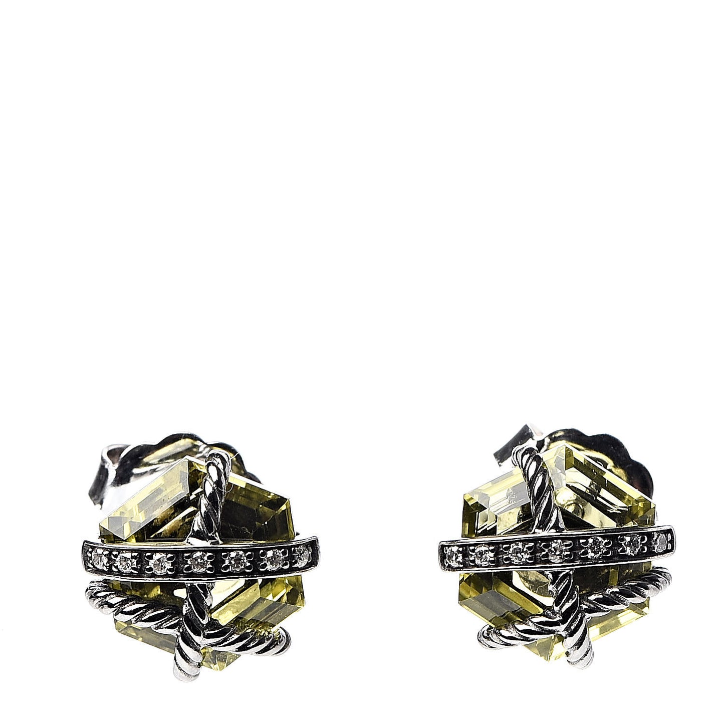 Sterling Silver Lemon Citrine Diamond 10mm Cable Wrap Earrings