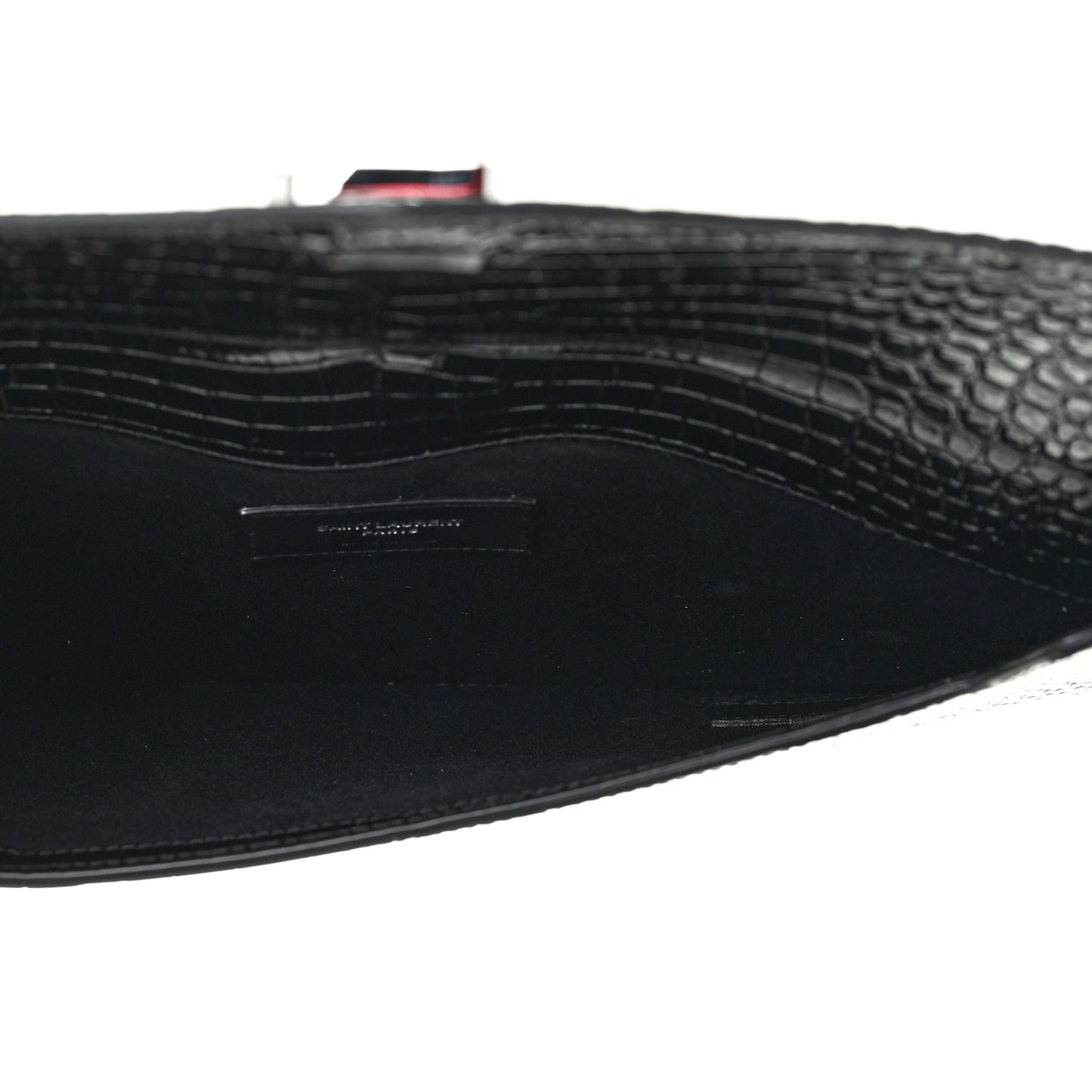 Calfskin Crocodile Embossed Uptown Monogram Pouch Black