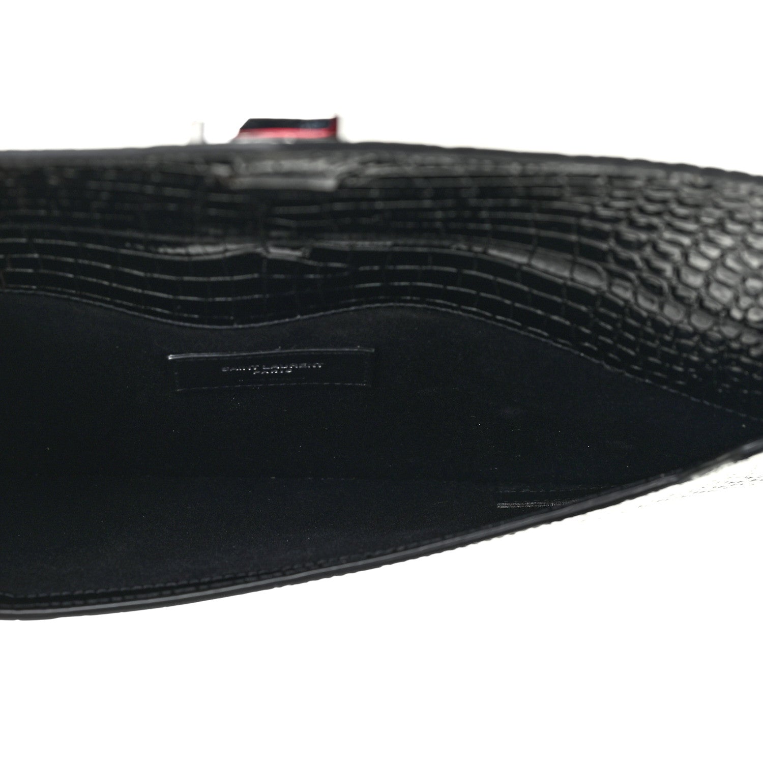 Saint Laurent Calfskin Crocodile Embossed Uptown Monogram Pouch Black 5 of 11
