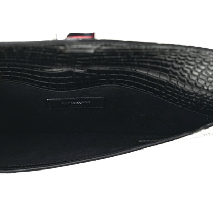 Saint Laurent Calfskin Crocodile Embossed Uptown Monogram Pouch Black 5 of 11