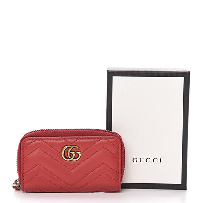 Gucci Calfskin Matelasse GG Marmont Zip Around Key Case Hibiscus Red 7 of 7