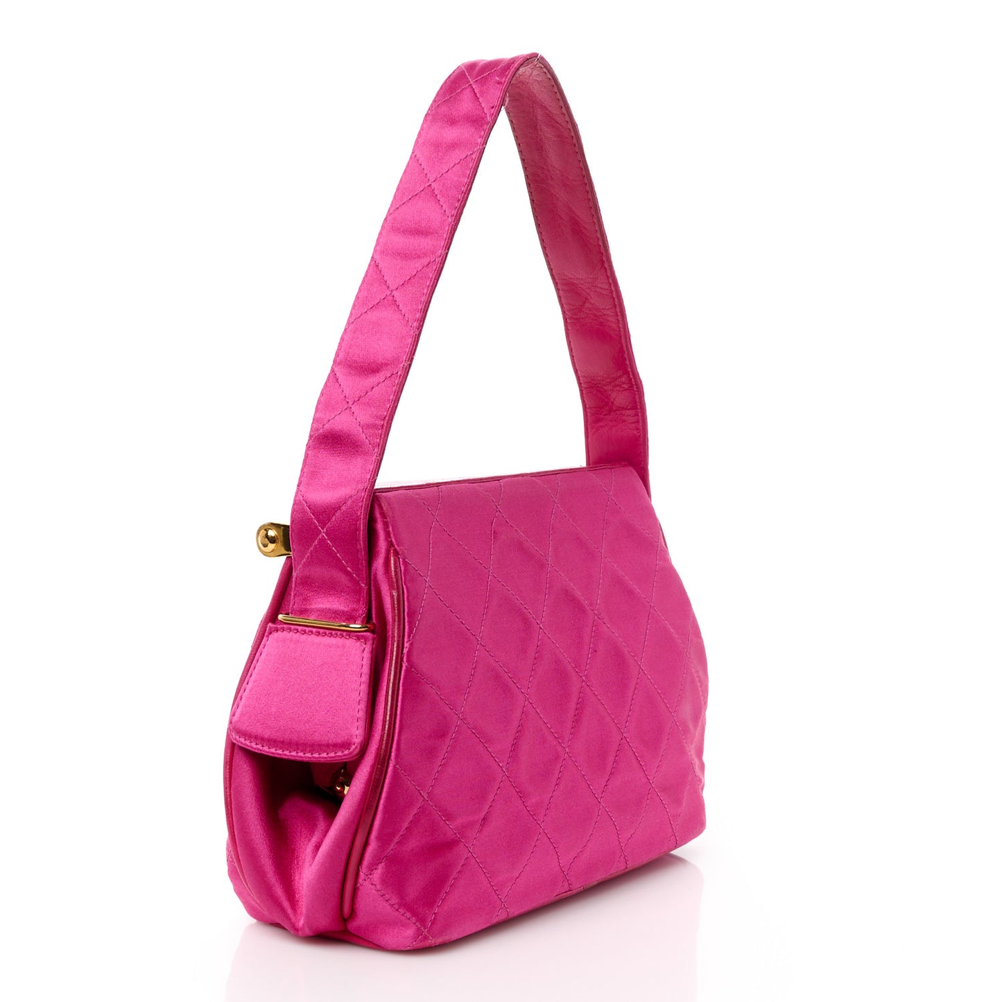 Satin Quilted Bar Frame Evening Bag Fuchsia