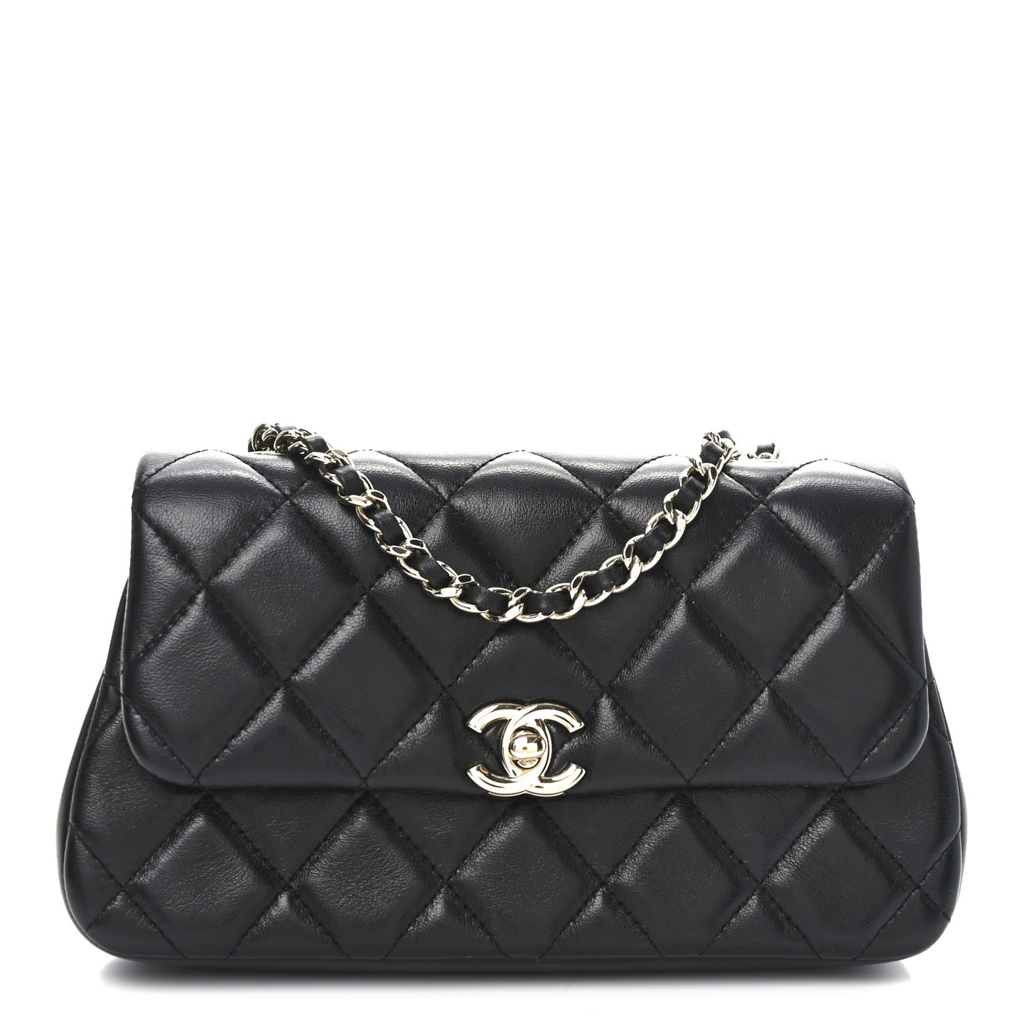 Lambskin Quilted Rectangular Phone Holder Clutch With Chain Black