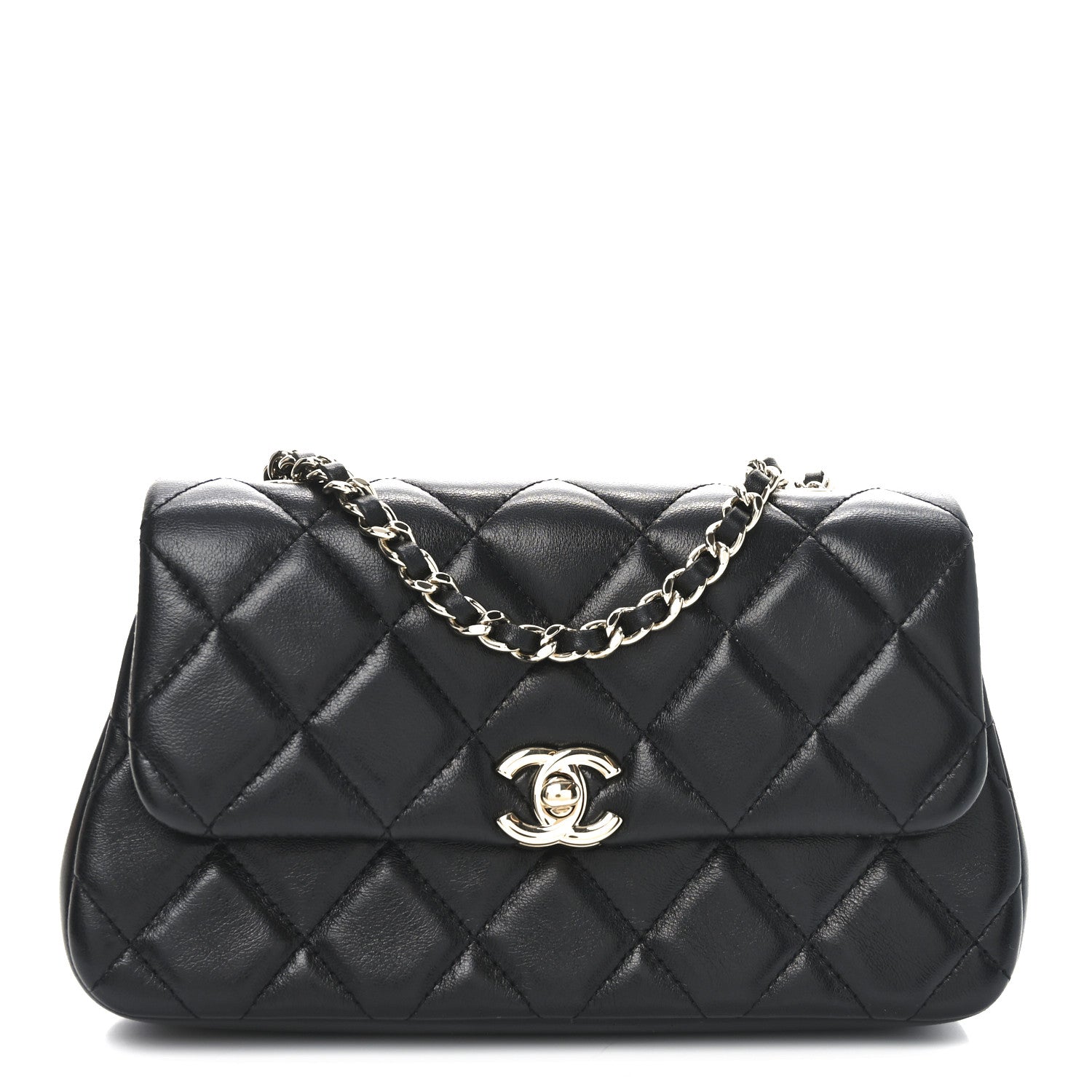 Chanel Lambskin Quilted Rectangular Phone Holder Clutch With Chain Black 1 of 11