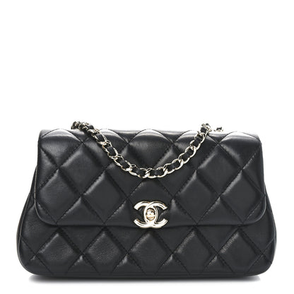 Chanel Lambskin Quilted Rectangular Phone Holder Clutch With Chain Black 1 of 11
