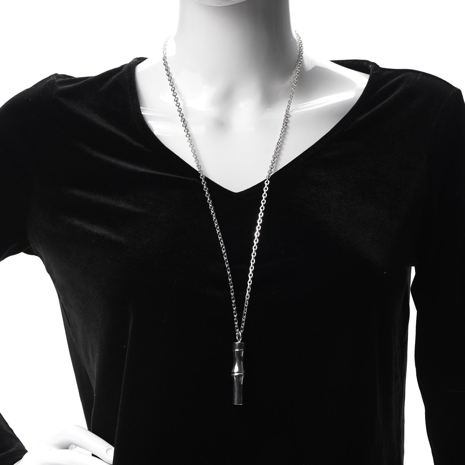 Gucci Sterling Silver Bamboo Pendant Necklace 2 of 4