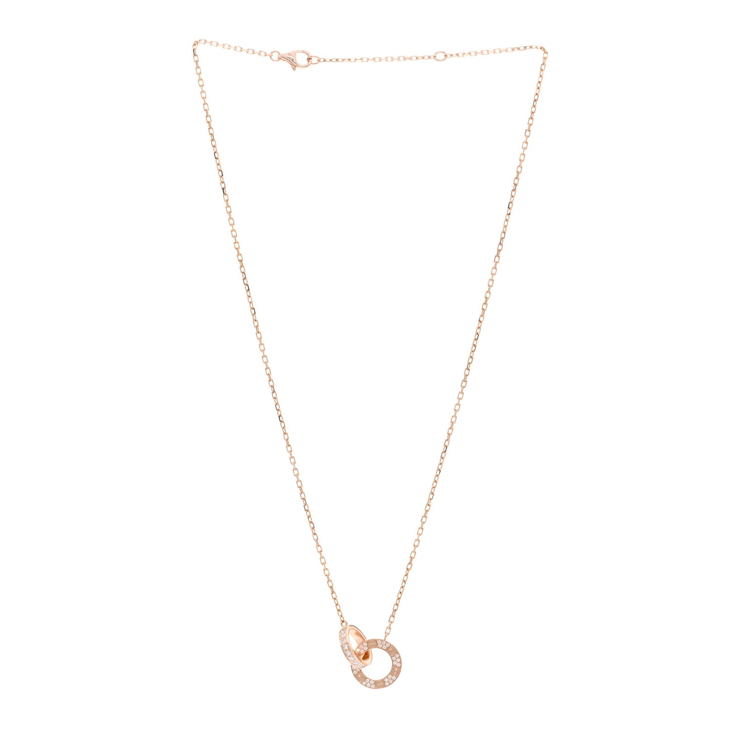 18K Pink Gold Diamond Interlocking LOVE Paved Necklace