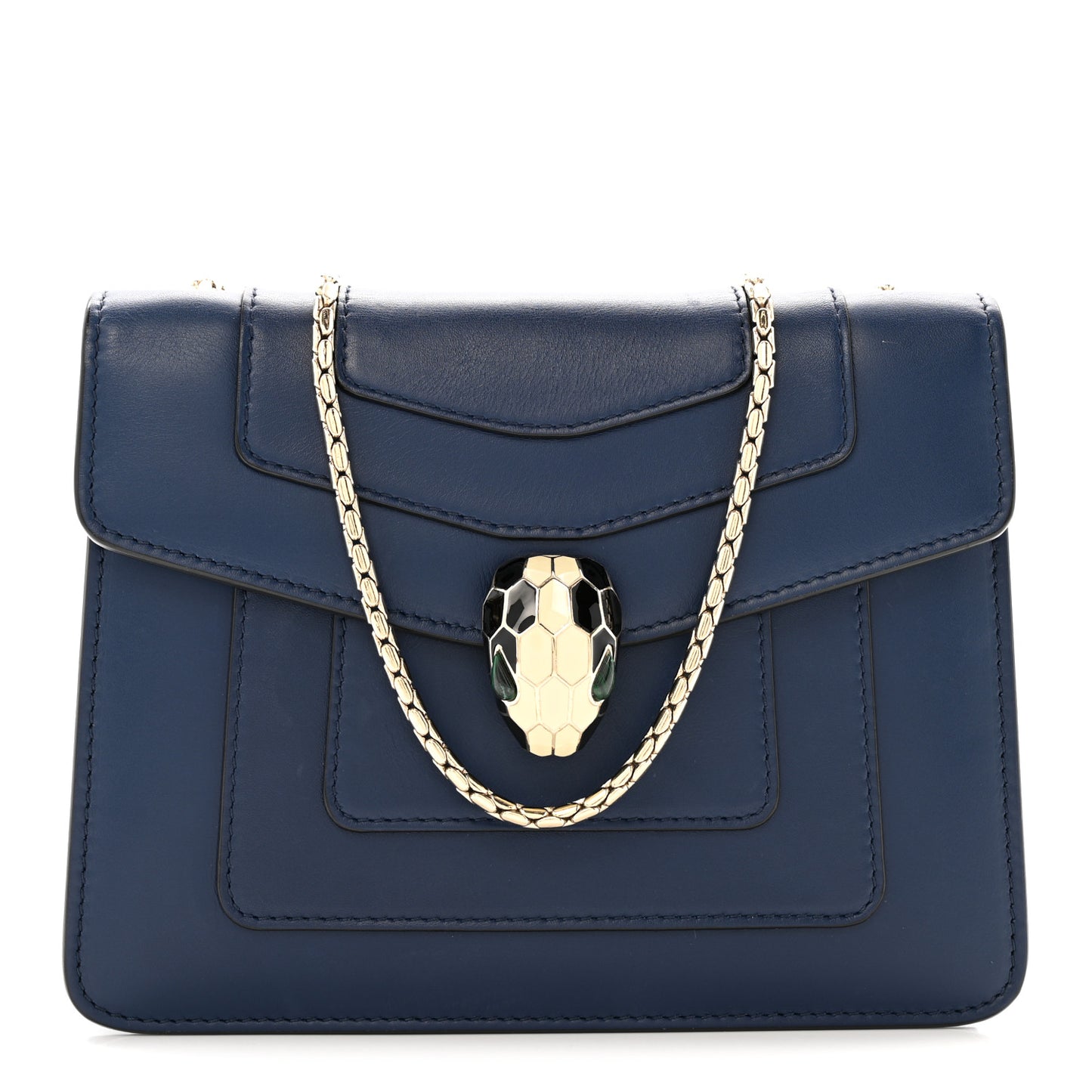 Calfskin Serpenti Forever Snake Strap Crossbody Bag Navy