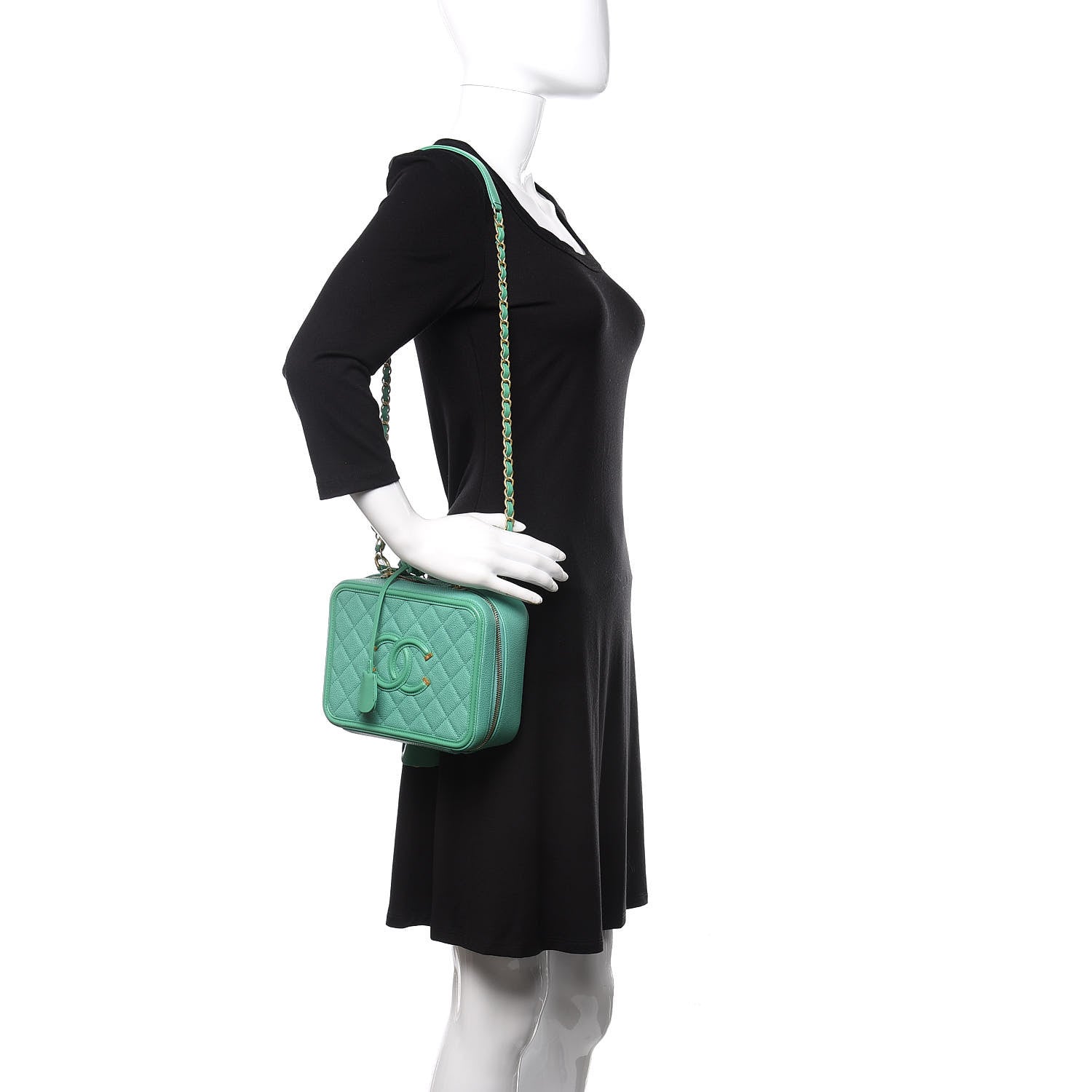 Chanel Caviar Quilted Medium CC Filigree Vanity Case Green 3 of 16
