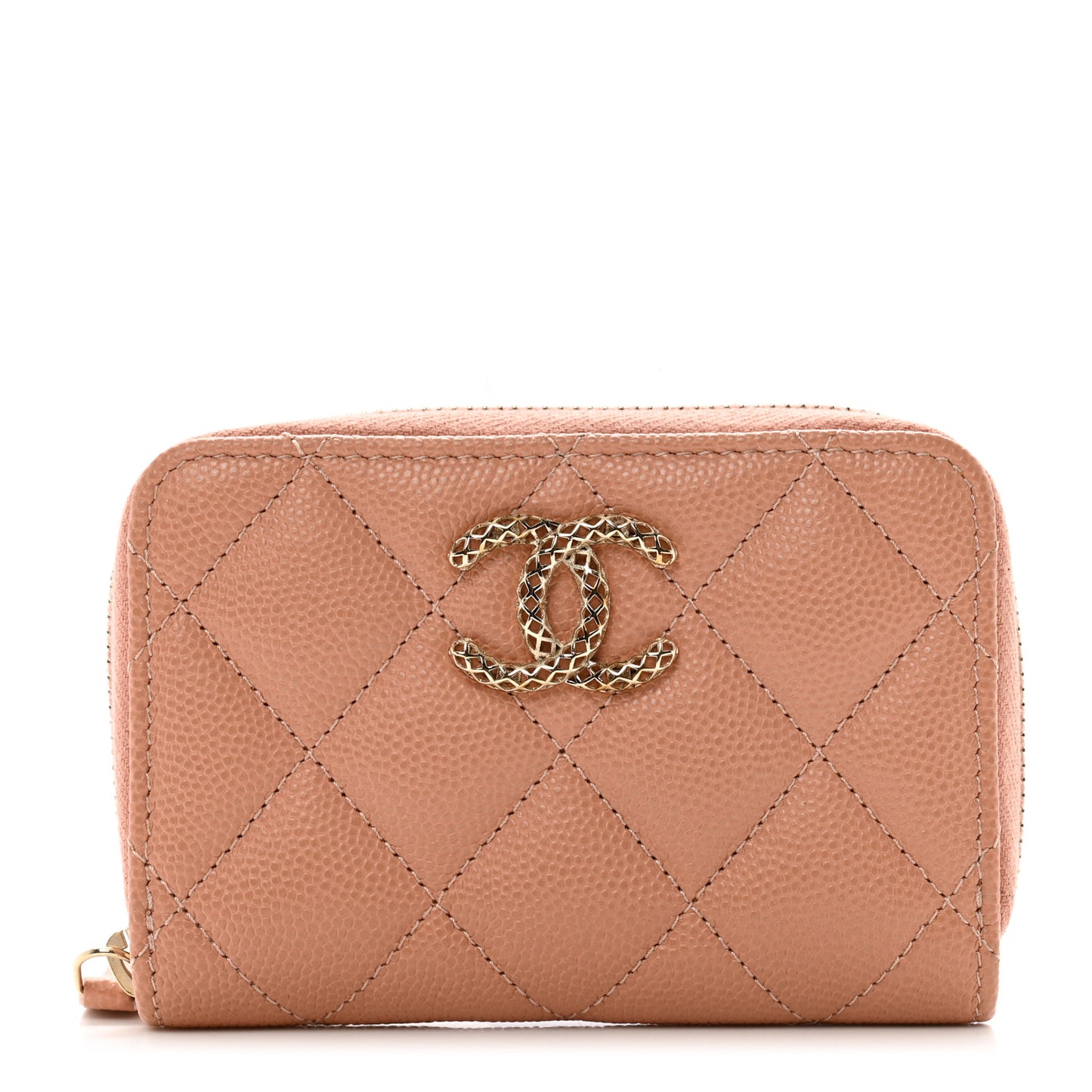 Caviar Quilted Perforated CC Zip Coin Purse Pink