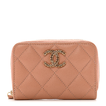 Chanel Caviar Quilted Perforated CC Zip Coin Purse Pink 1 of 8