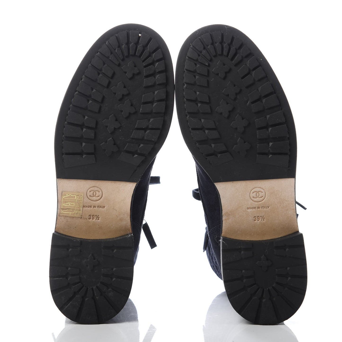 Suede Quilted CC Lace Up Combat Boots 39.5 Navy Black