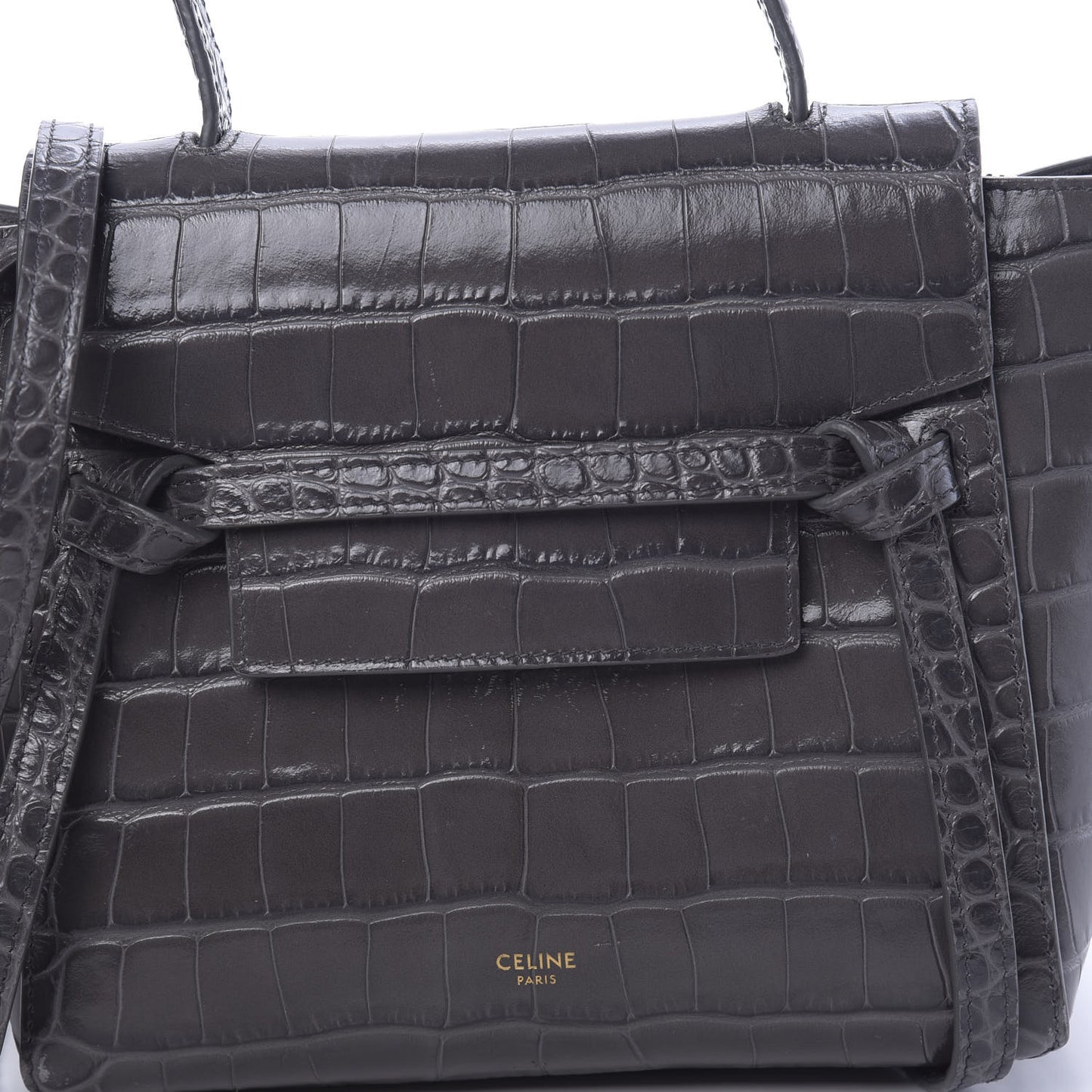 Calfskin Crocodile Embossed Nano Belt Bag Grey