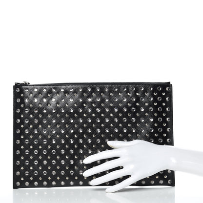 Prada Saffiano Vernice Crystal Studded Pouch Black 2 of 12