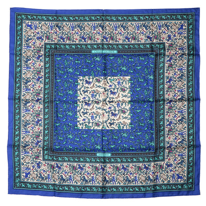 Hermes Silk Chasse En Inde Scarf 90 Gris Bleu dur Craie Aqua 2 of 6