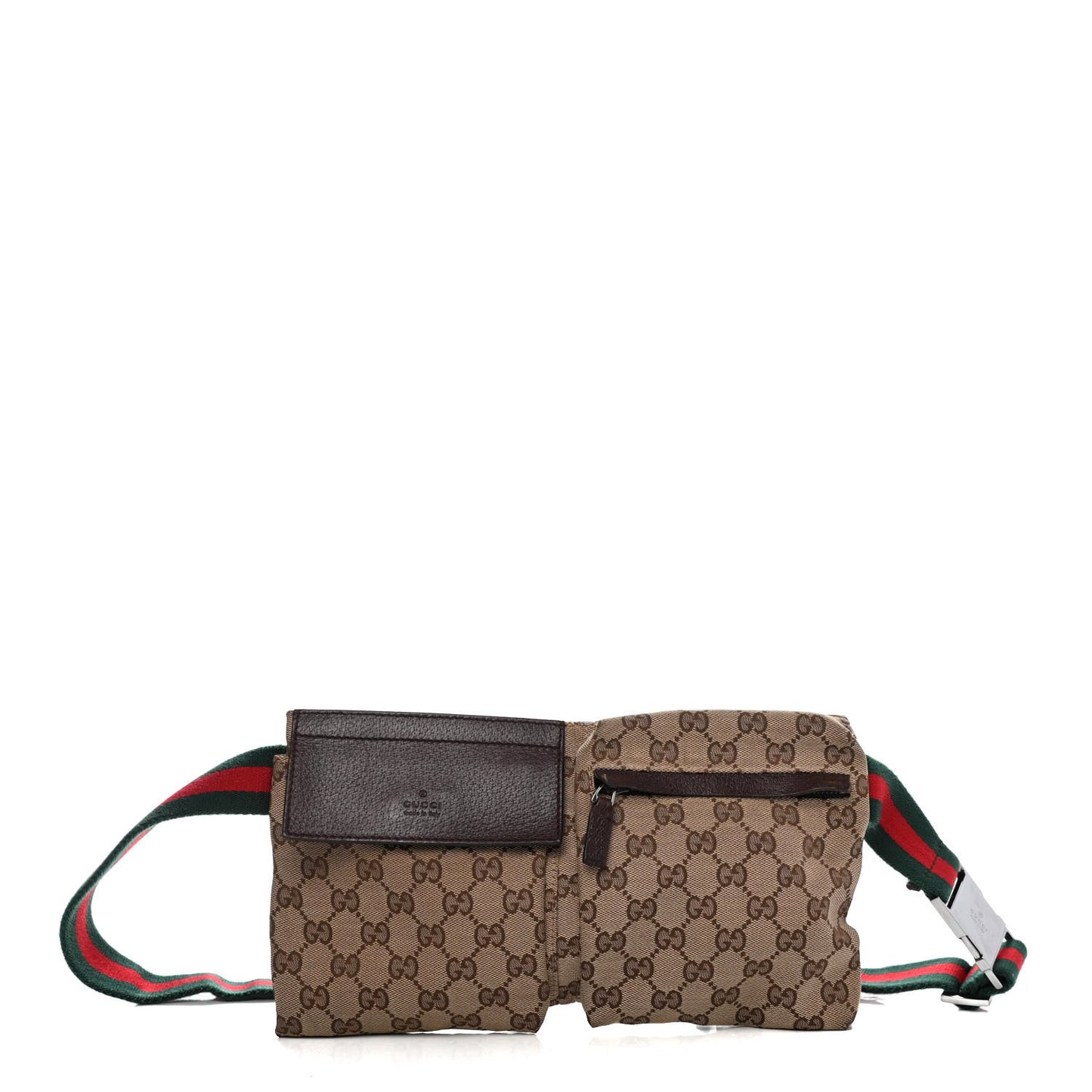 GG Monogram Web Double Pocket Belt Bag Dark Brown