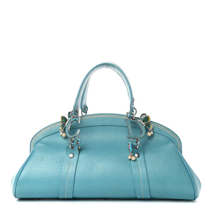 Christian Dior Calfskin Butterfly Pearls Frame Satchel Blue 1 of 13