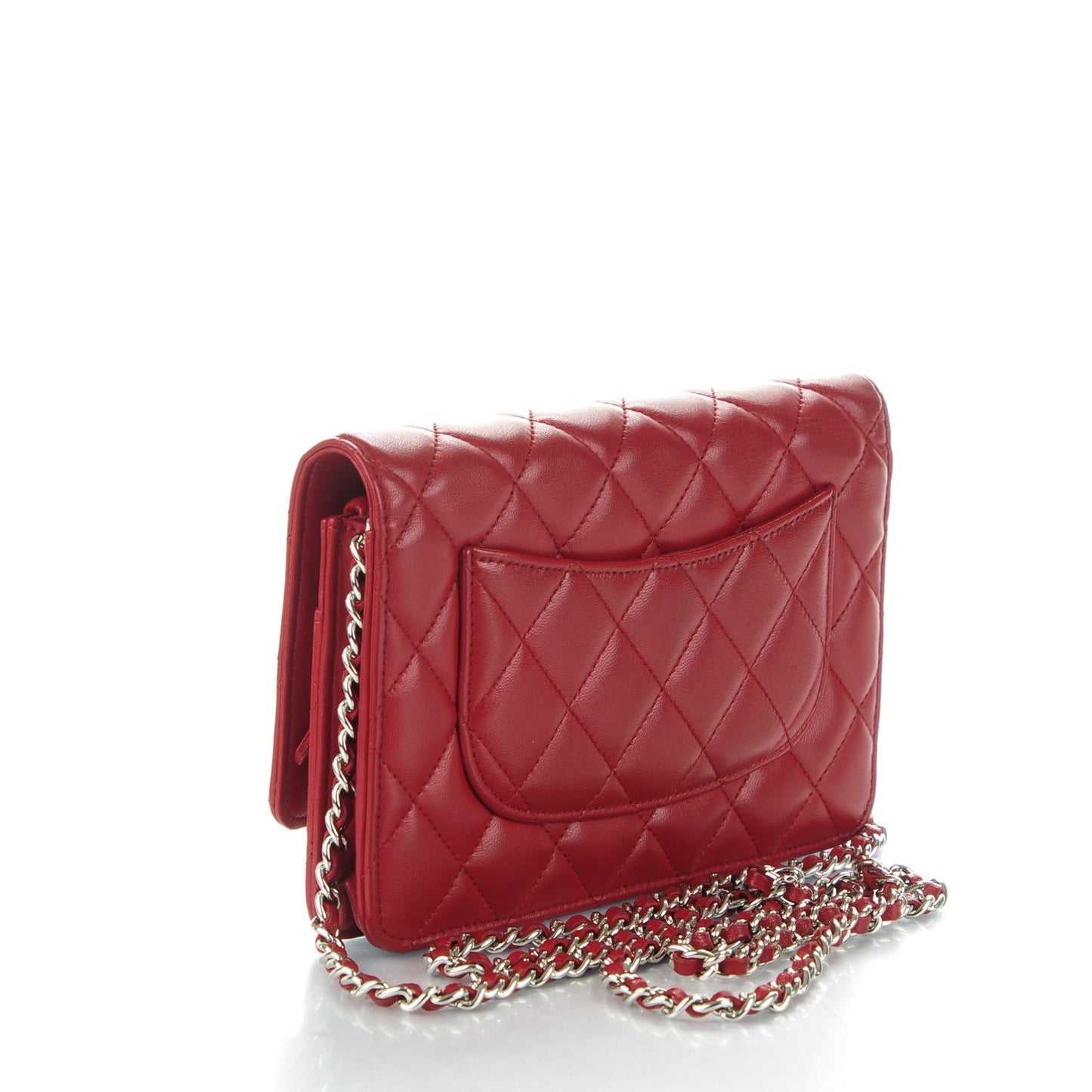 Lambskin Quilted Wallet On Chain WOC Red