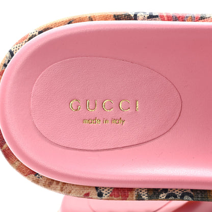 Gucci GG Supreme Monogram Water Flora Angelina Platform Slide Sandals 39 Beige Blue Multicolor 7 of 8
