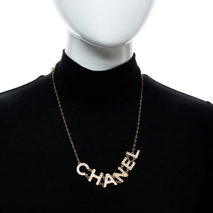 Chanel Metal Crystal 90's Icon Logo Necklace Gold 2 of 5