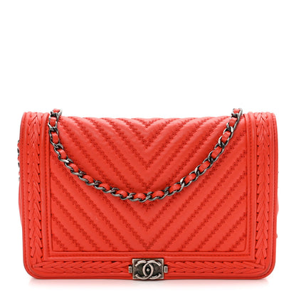 Chanel Calfskin Chevron Quilted Braided Boy Wallet On Chain WOC Orange 1 of 16