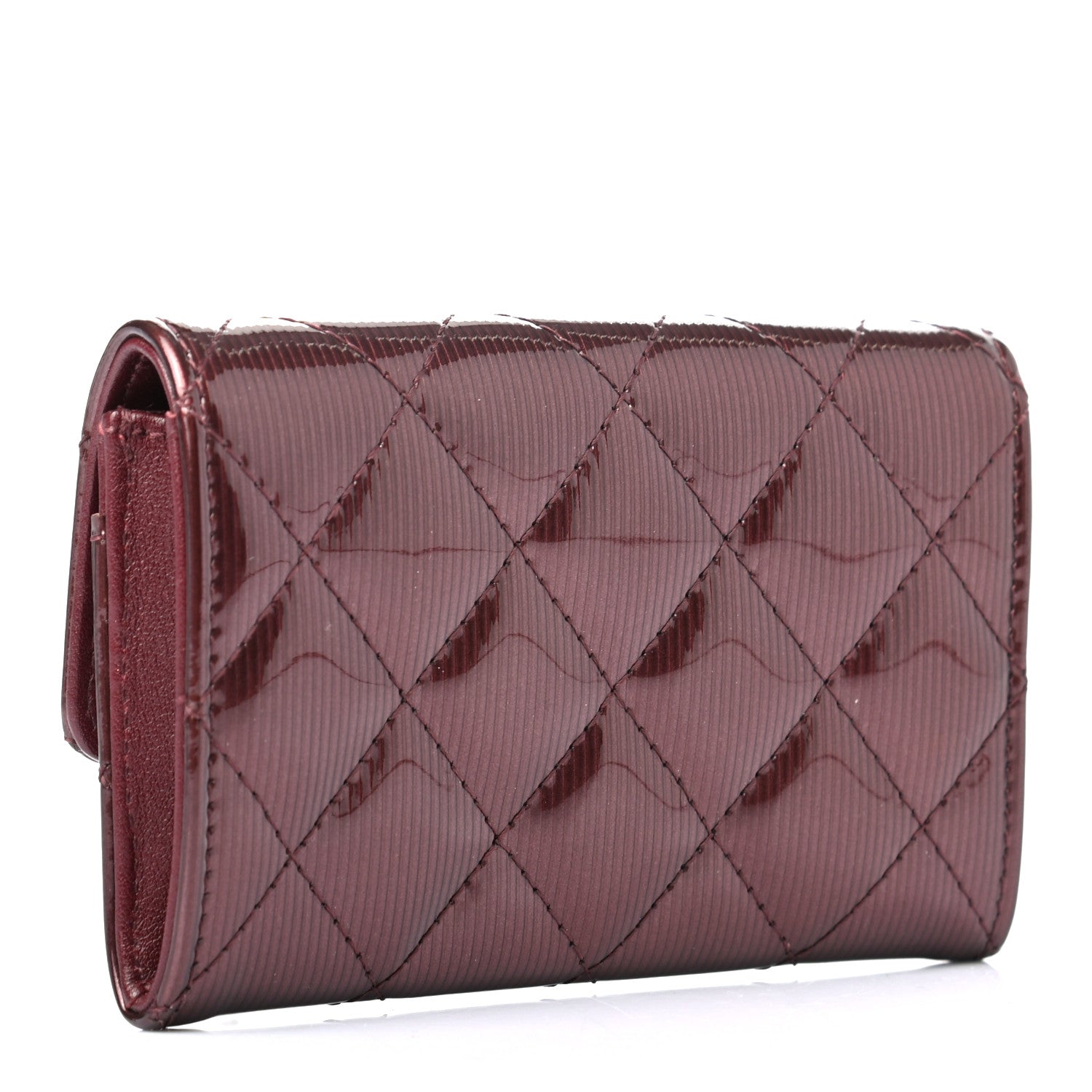 Chanel Striated Patent Quilted Flap Card Holder Burgundy 3 of 7