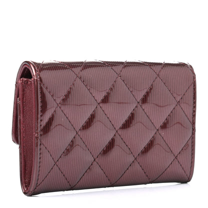 Chanel Striated Patent Quilted Flap Card Holder Burgundy 3 of 7