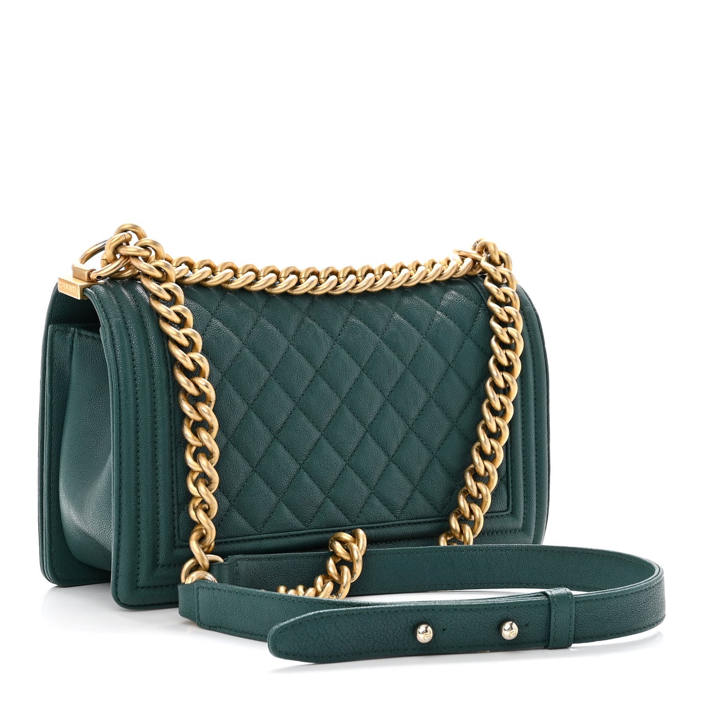 Caviar Quilted Medium Boy Flap Dark Green