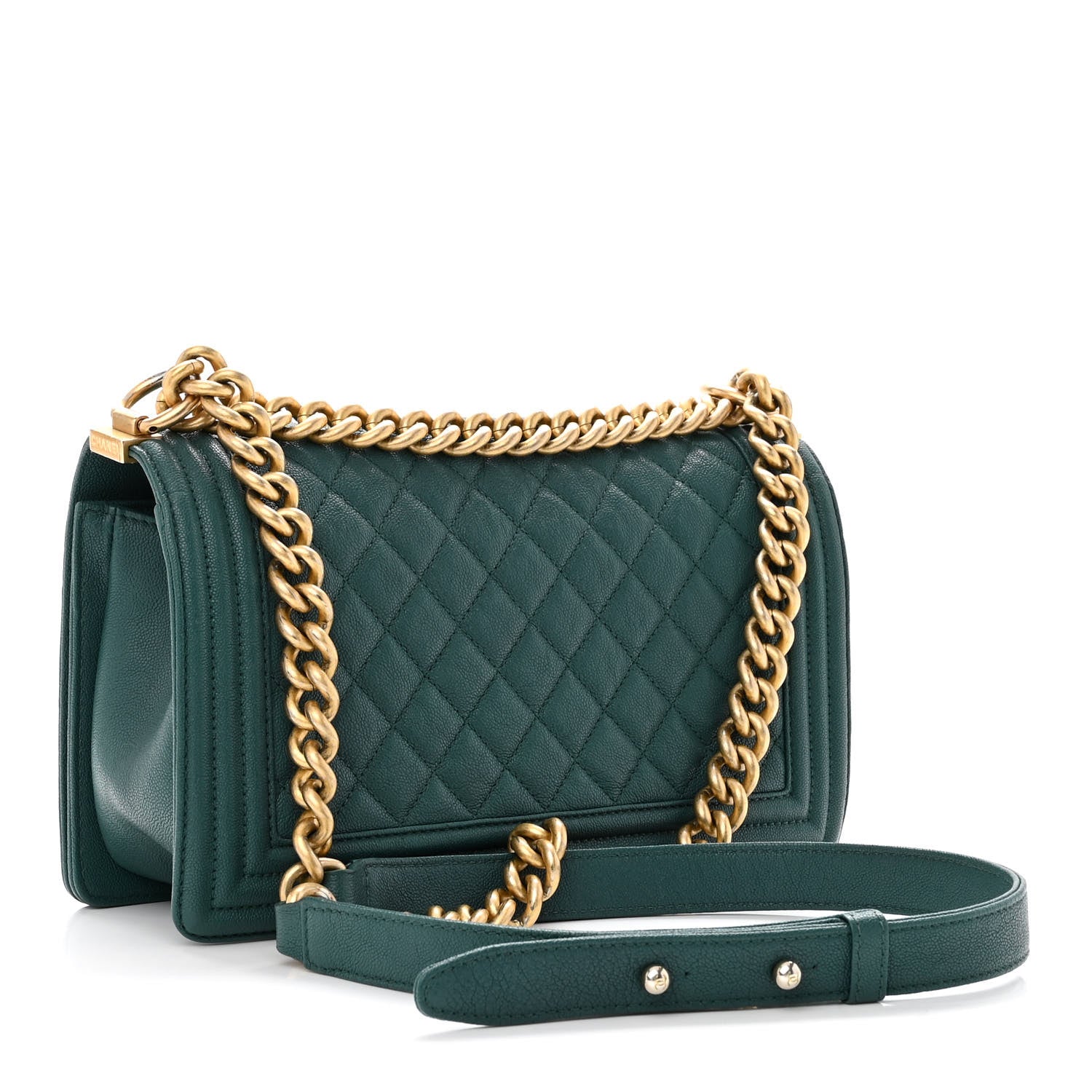 Chanel Caviar Quilted Medium Boy Flap Dark Green 3 of 12