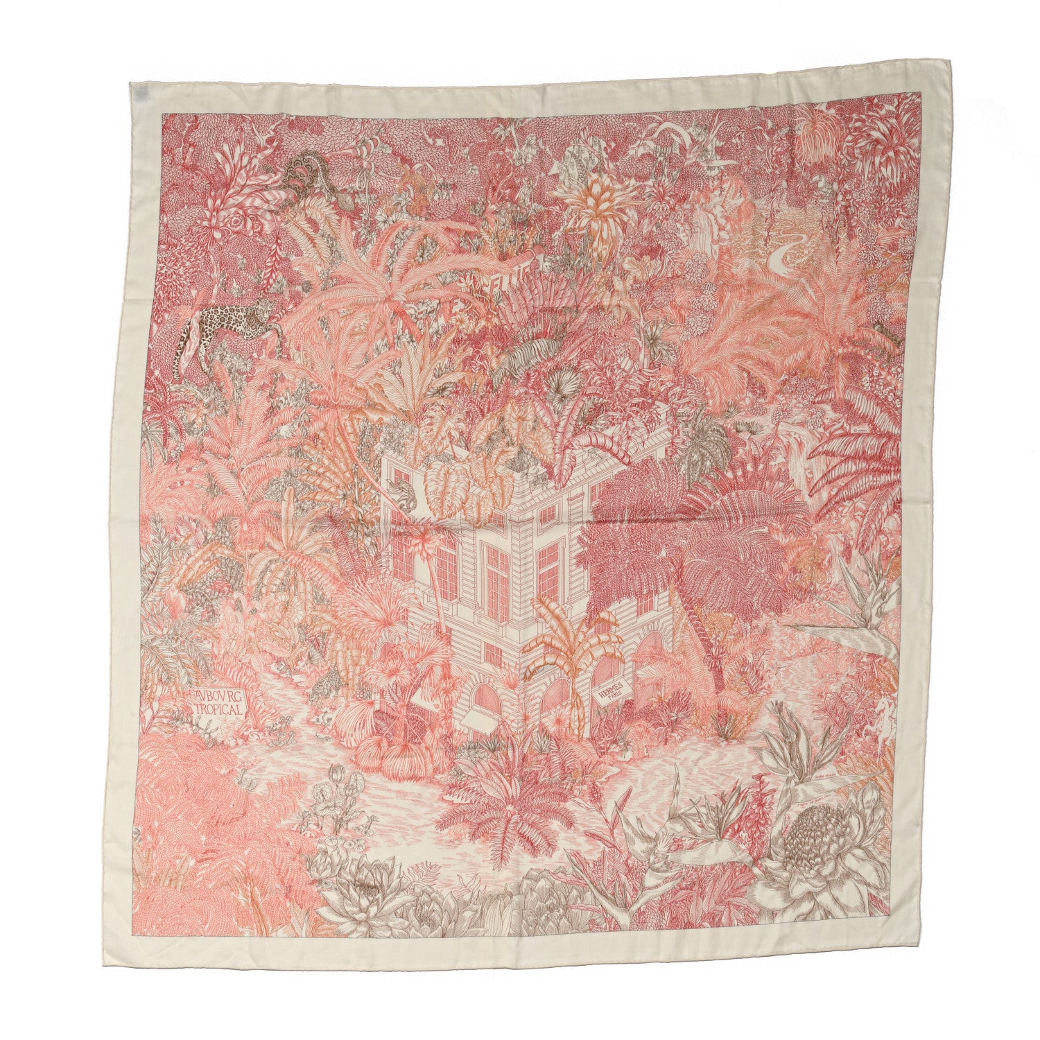 Hermes Cashmere Silk Faubourg Tropical Shawl 140 White Rouge Corail 1 of 6