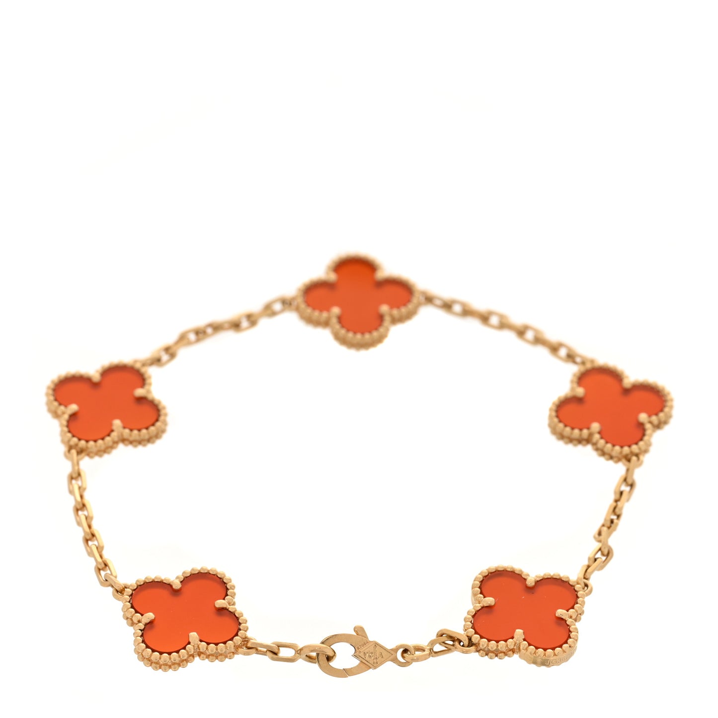 18K Yellow Gold Carnelian 5 Motifs Vintage Alhambra Bracelet
