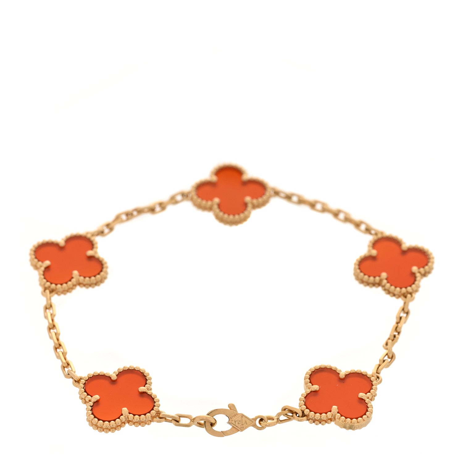 Van Cleef & Arpels 18K Yellow Gold Carnelian 5 Motifs Vintage Alhambra Bracelet 2 of 6