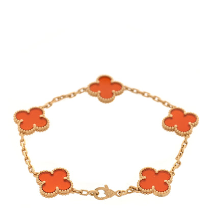 Van Cleef & Arpels 18K Yellow Gold Carnelian 5 Motifs Vintage Alhambra Bracelet 2 of 6