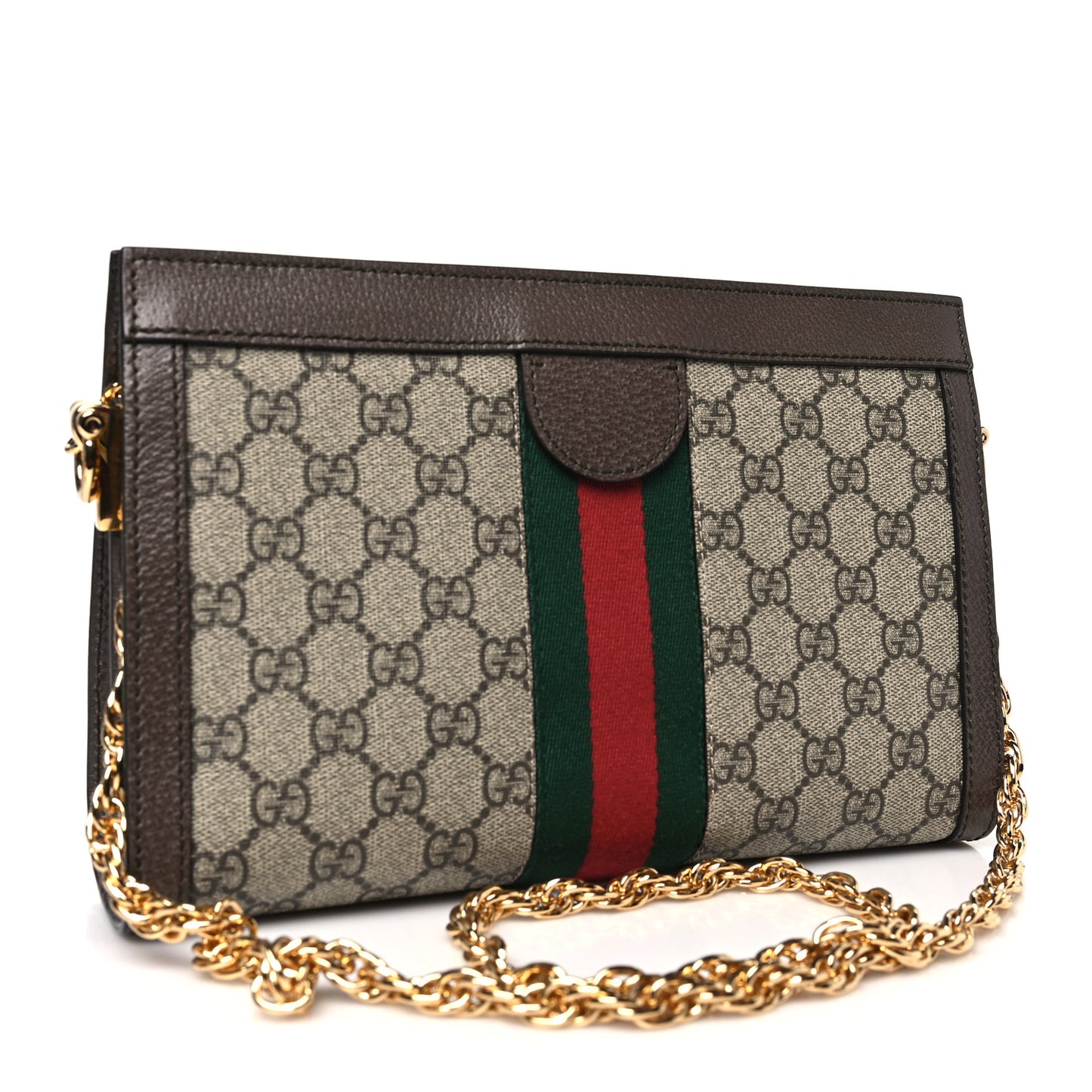 GG Supreme Monogram Web Small Ophidia Chain Shoulder Bag Brown