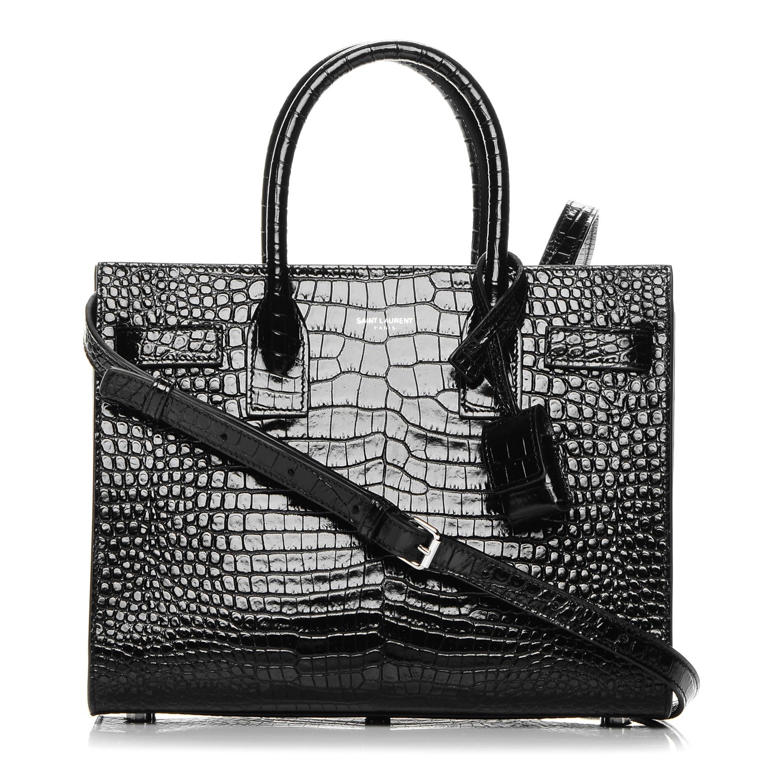Saint Laurent Calfskin Crocodile Embossed Baby Sac De Jour Black 1 of 6