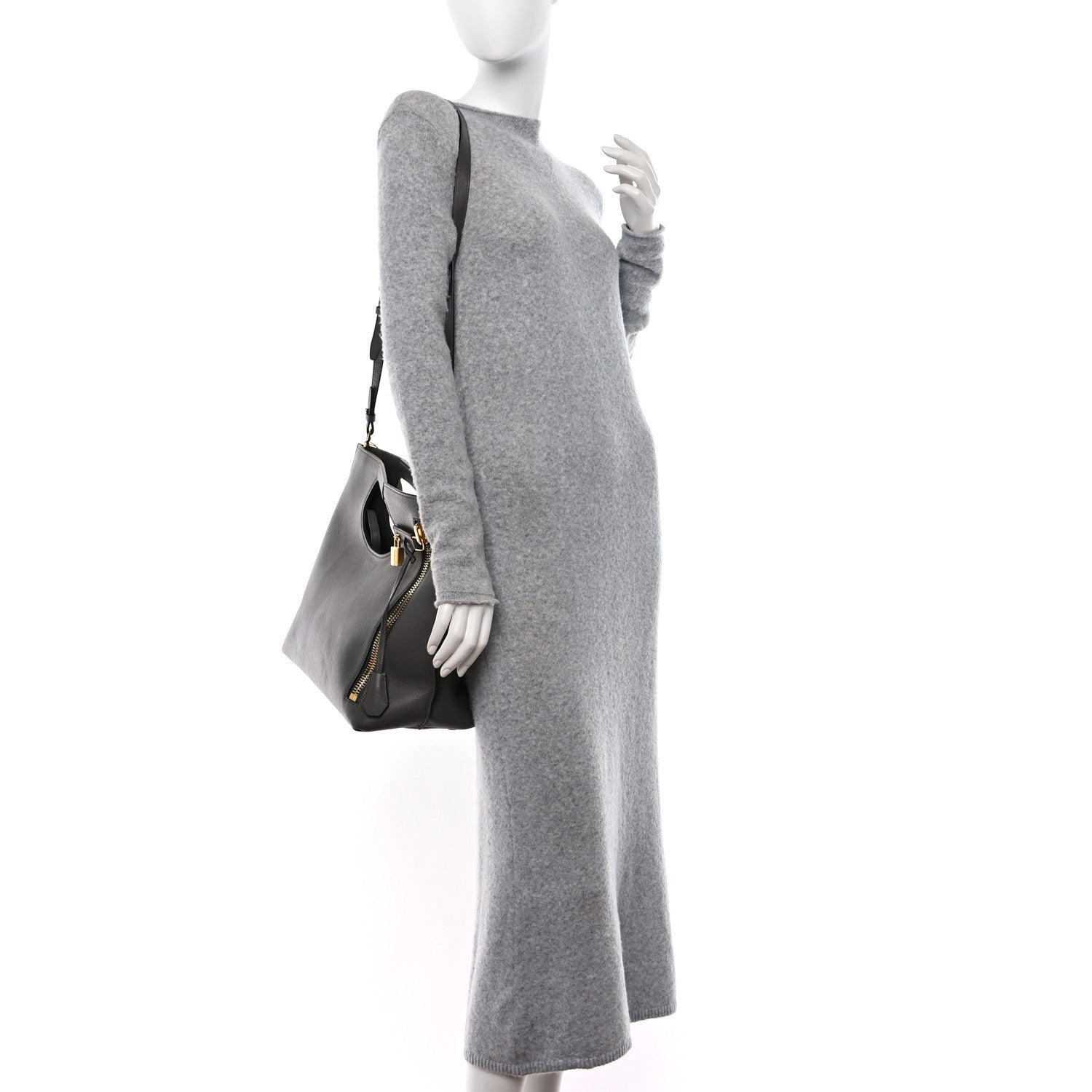 Tom Ford TOM FORD Grained Calfskin Alix Padlock Zip Tote Graphite 2 of 11