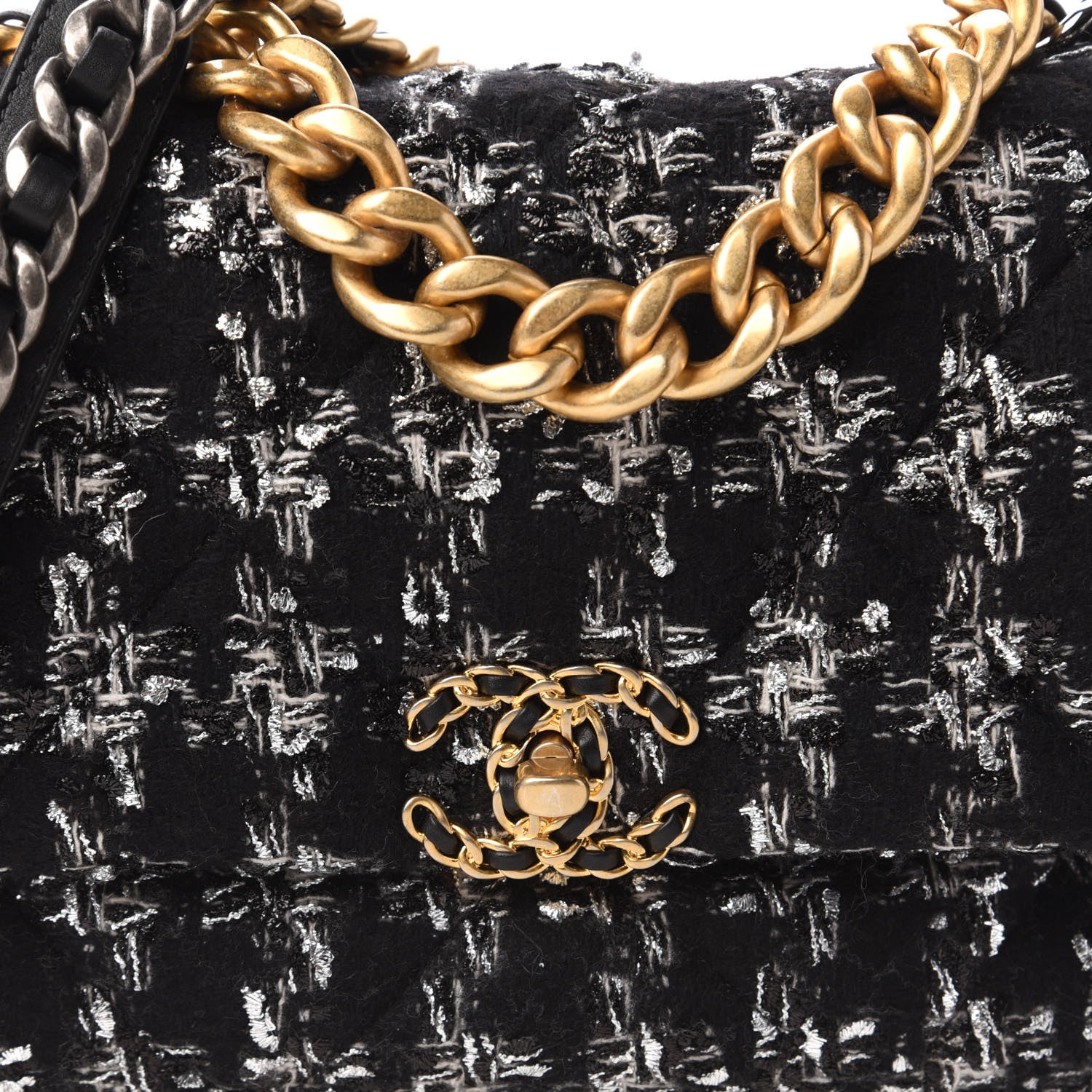 Chanel Tweed Quilted Large Chanel 19 Flap Black Silver Ecru 10 of 10