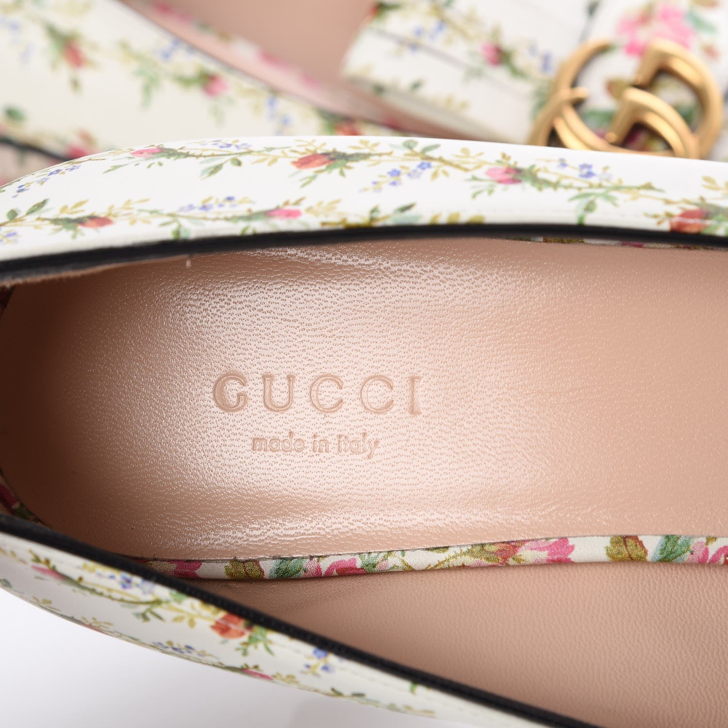 Gucci Calfskin Rose Print GG Marmont Fringe 50mm Loafer Pumps 40 Multicolor 9 of 10