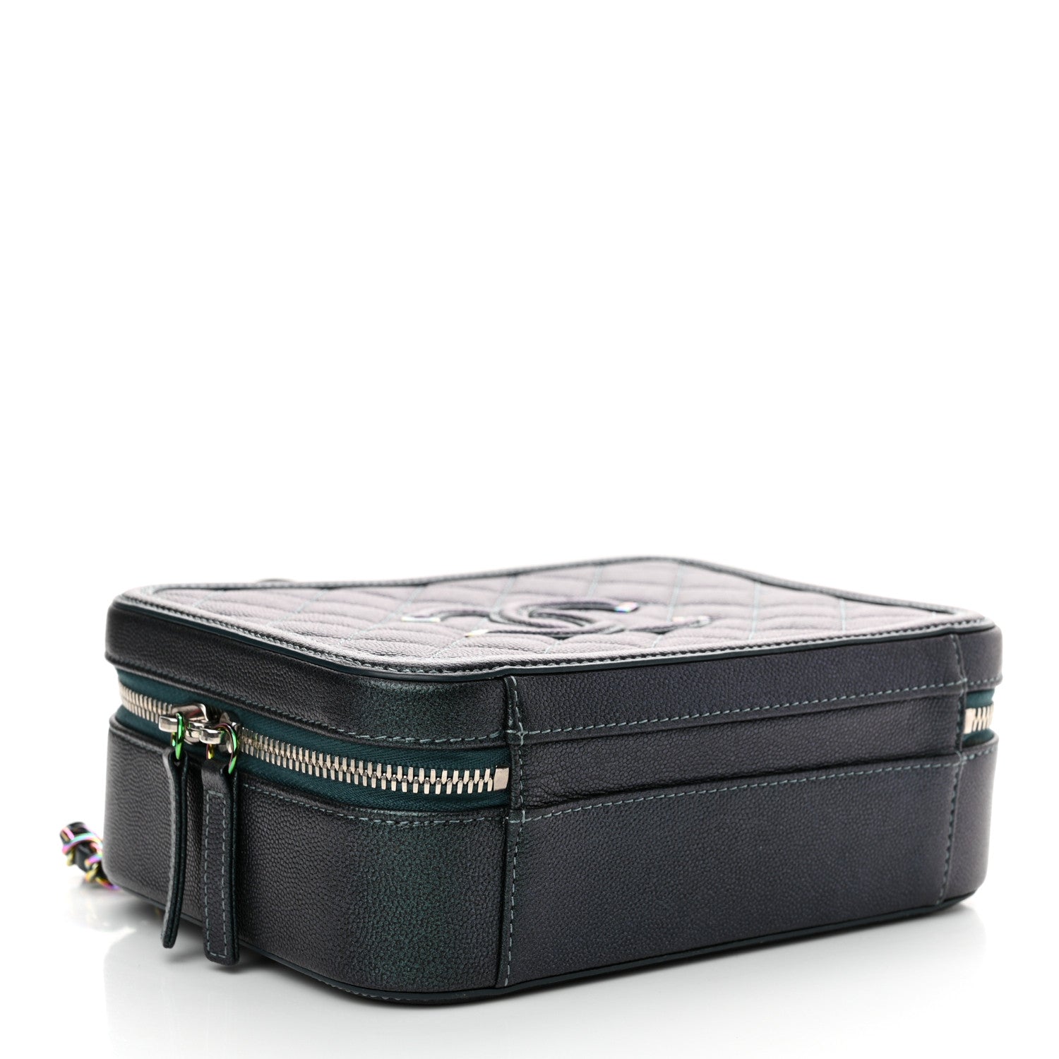 Chanel Iridescent Caviar Quilted Medium CC Filigree Vanity Case Dark Turquoise 4 of 10