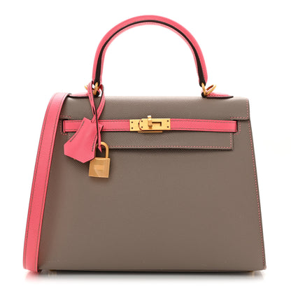 Hermes Epsom Bi-Color Horseshoe Kelly Sellier 25 Etoupe Rose Azalee 1 of 15