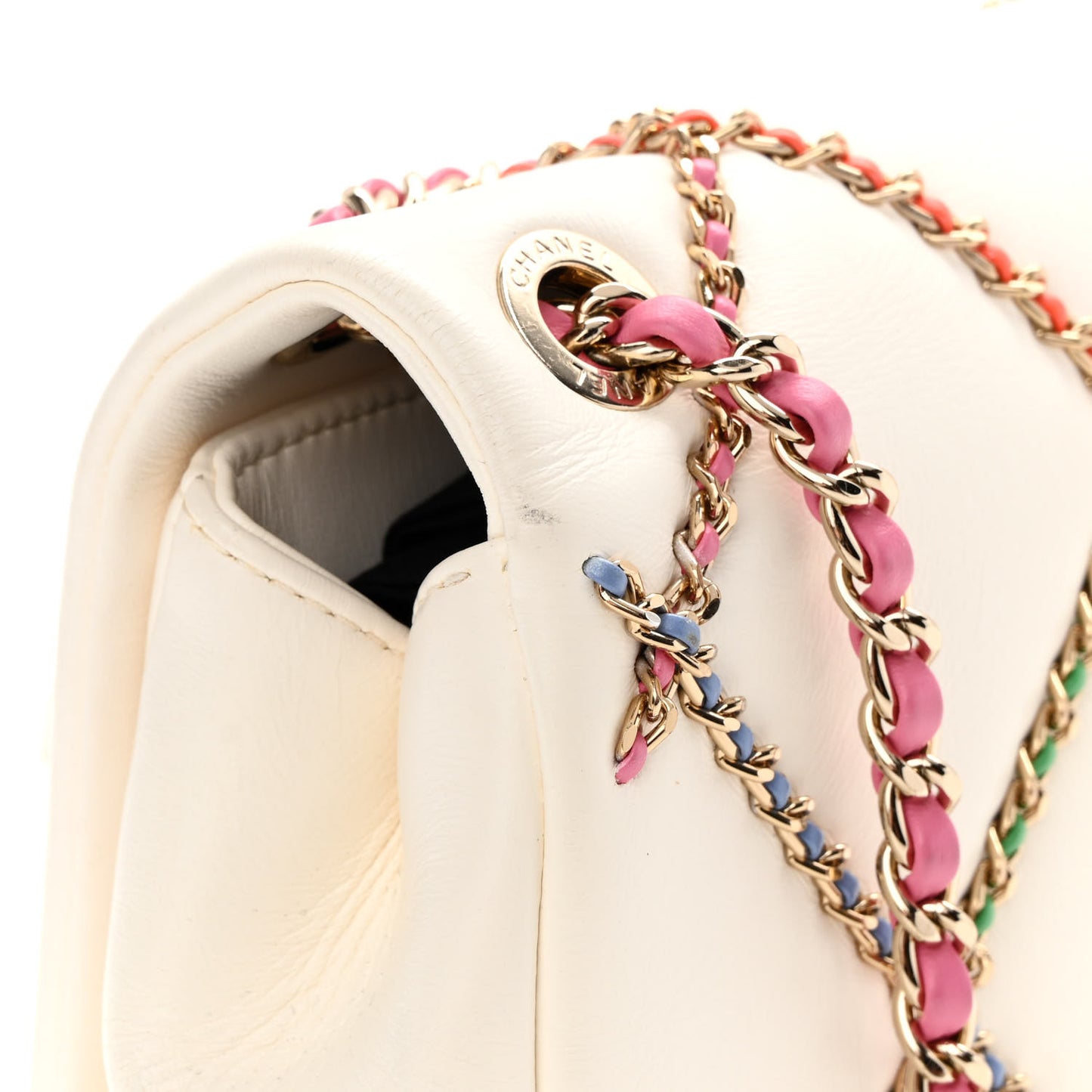 Lambskin Small Entwined Chain Flap White Multicolor