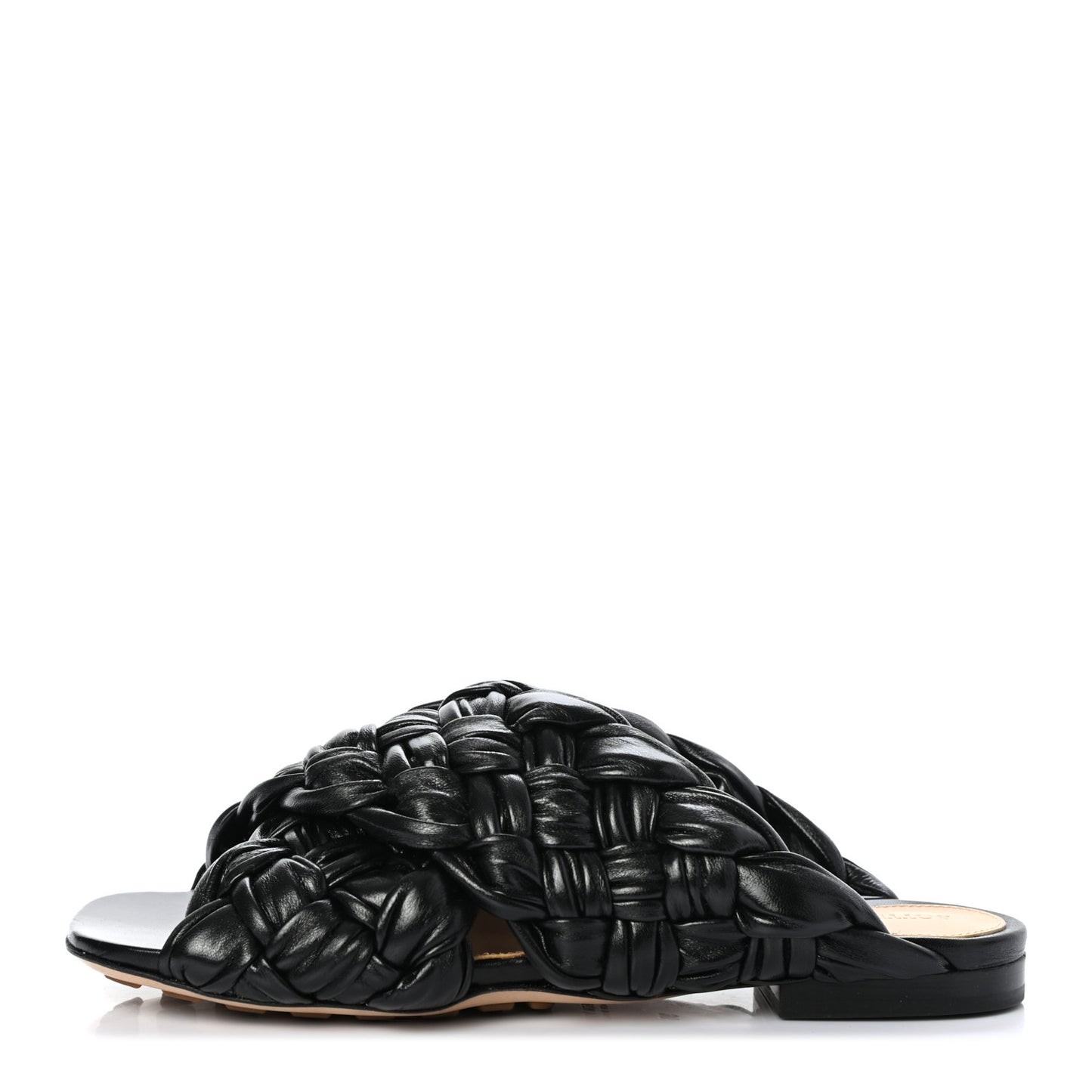 Shiny Nappa Intrecciato The Board Flat Sandals 36 Black