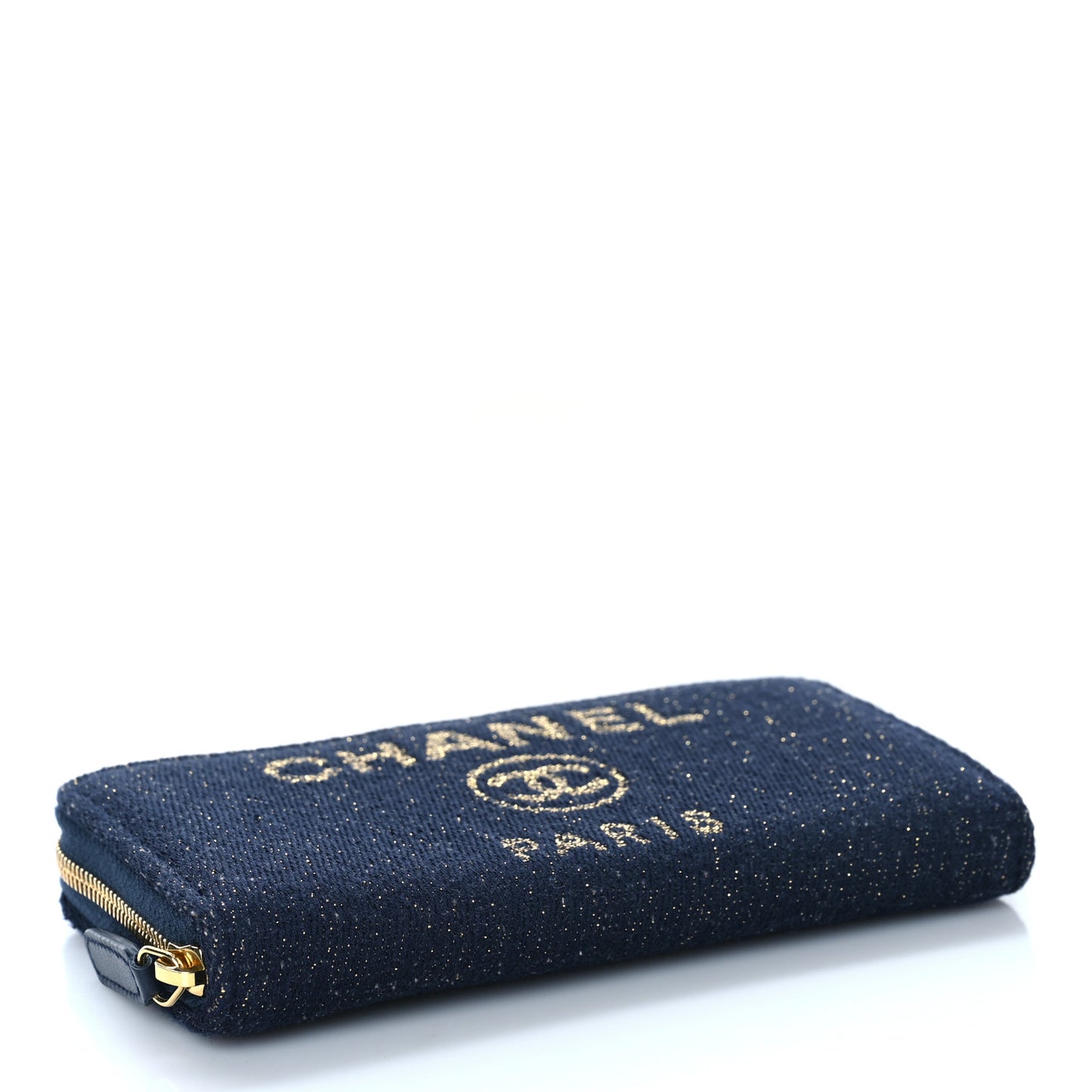 Lurex Canvas Medium Deauville Zip Around Wallet Navy Blue Gold