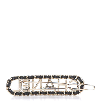 Chanel Metal Lambskin Vintage Allure Logo Hair Clip Black Gold 3 of 5